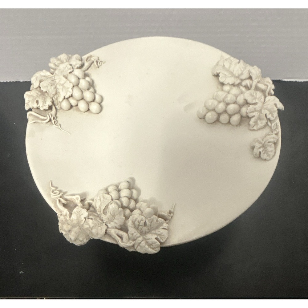 White Ceramic Footed Pedestal Bowl, 3D Raised Grape Pattern, Round Decor